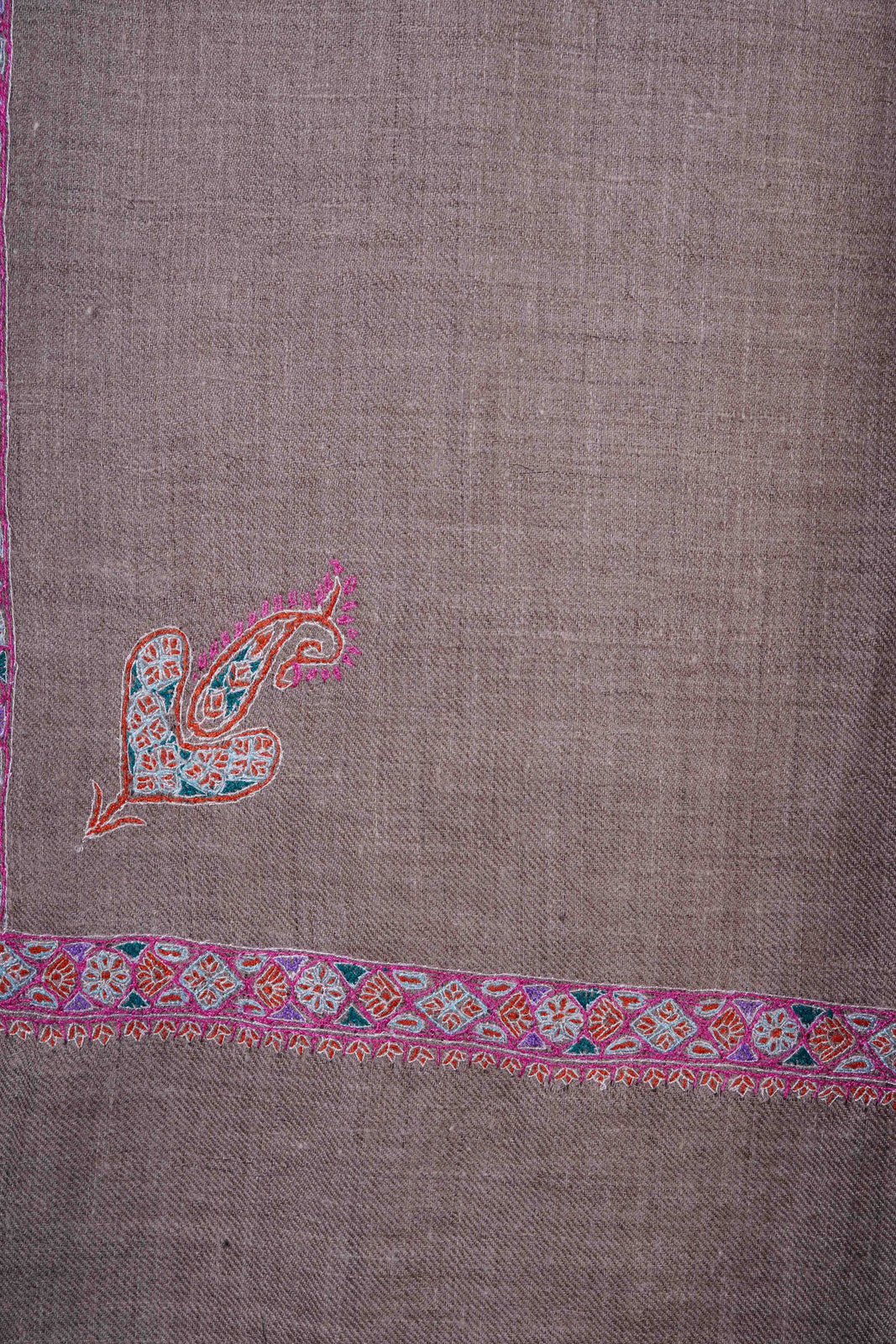 Natural Pink Border Embroidery Cashmere Pashmina Shawl