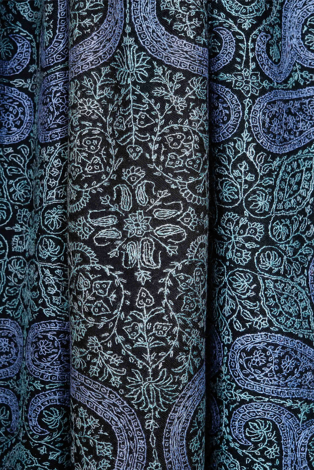 Black Base Blue Jamawar Embroidery Pashmina Shawl