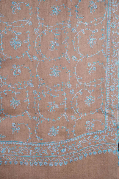 Natural Base With Jali Embroidery Pashmina Cashmere Scarf