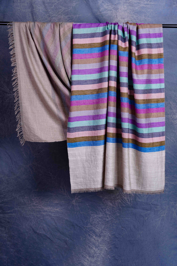 Multicolor Stripe Reversible Handwoven Cashmere Pashmina Shawl — reversible pashmina shawl handwoven in Kashmir