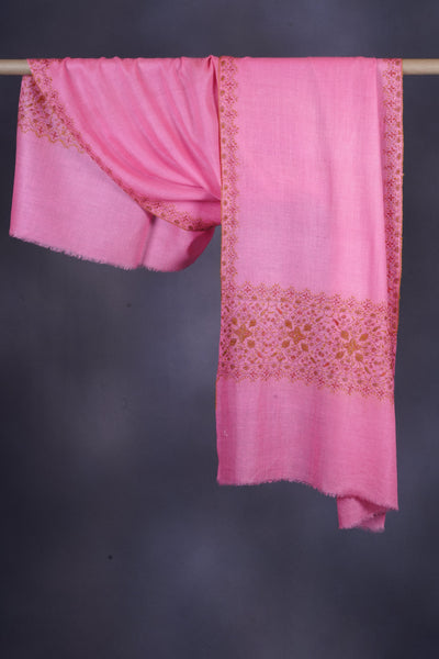 Pink Base Big Border Embroidery Cashmere Pashmina Shawl