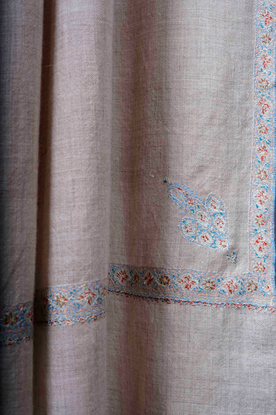 3 Yard Natural Base Blue Embroidery Cashmere Pashmina Shawl