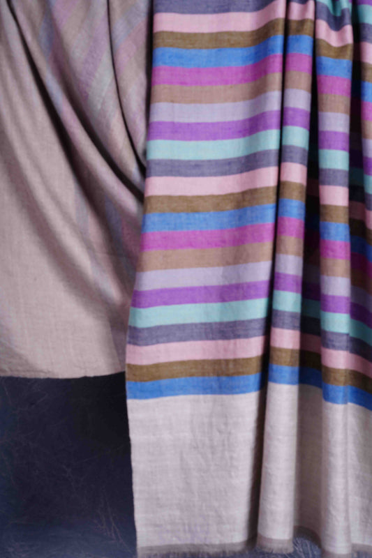 Multicolor Stripe Reversible Handwoven Cashmere Pashmina Shawl