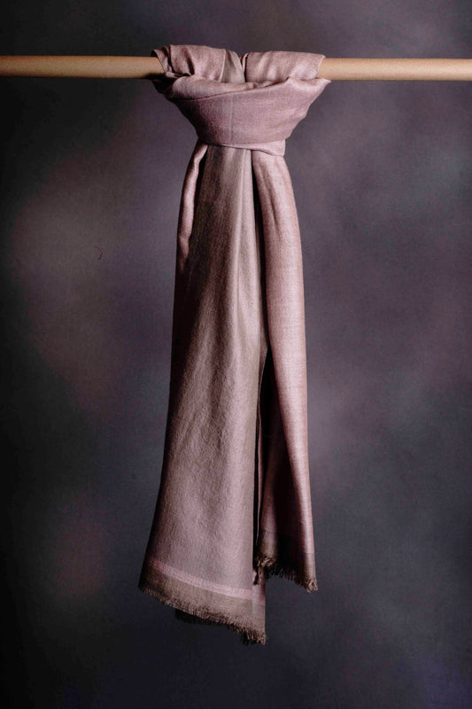 Reversible Light Pink And Grey Handwoven Cashmere Pashmina Shawl