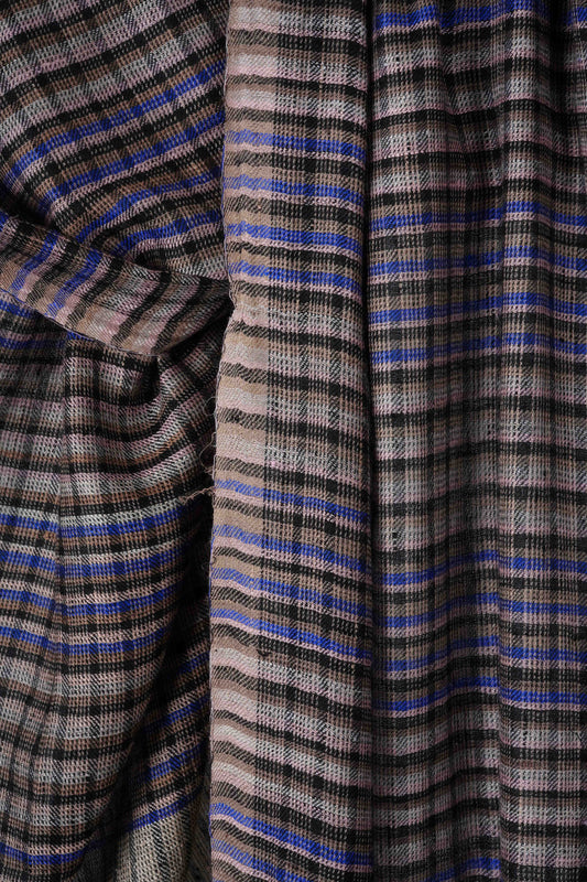 Small Check Black,Blue And Natural Handwoven Cashmere Pashmina Scarf