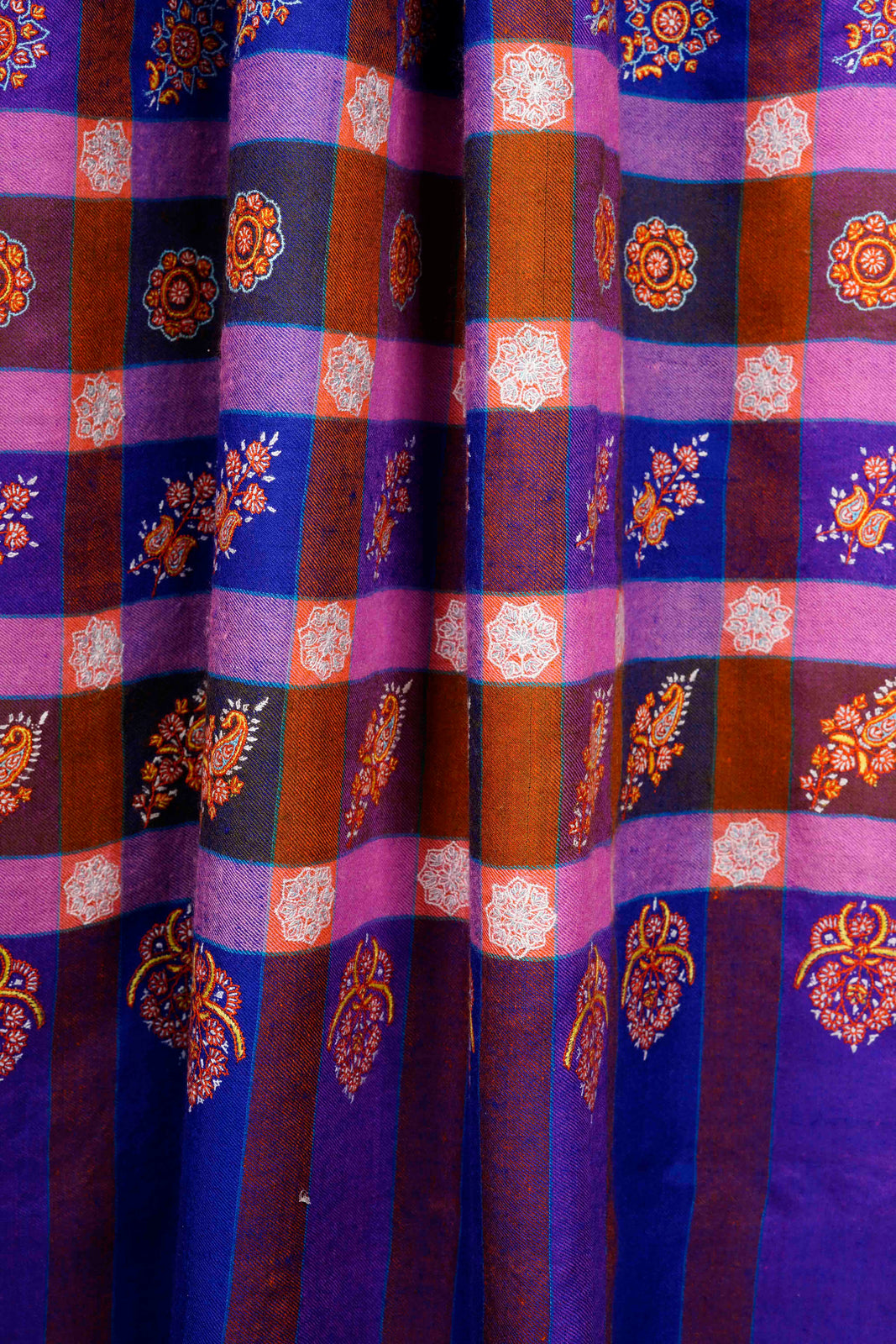 Multi Colour Check Butti-Dar Embroidery Pashmina Cashmere Shawl