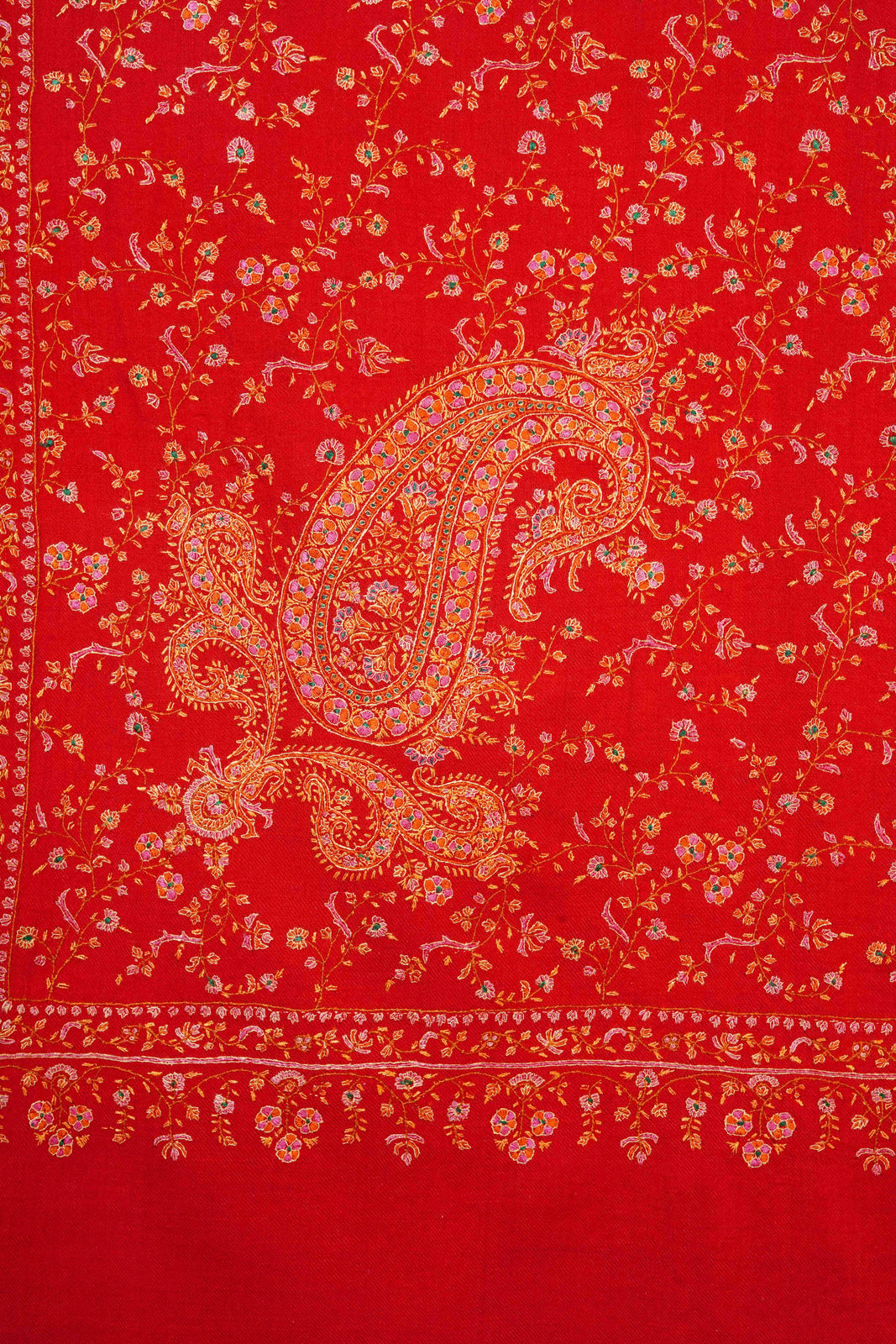 Red Jali Embroidery Pashmina Cashmere Shawl