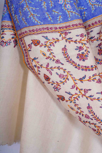 Ivory Base Jamawar Embroidery Pashmina Shawl