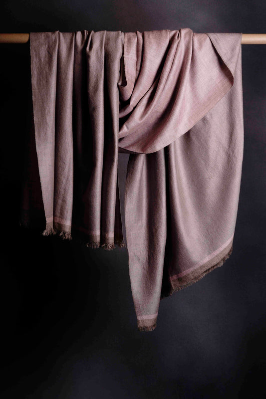 Reversible Light Pink And Grey Handwoven Cashmere Pashmina Shawl