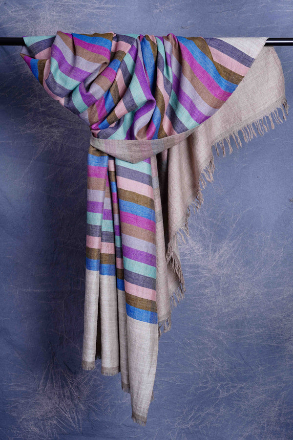 Multicolor Stripe Reversible Handwoven Cashmere Pashmina Shawl — pashmina shawl reverse side