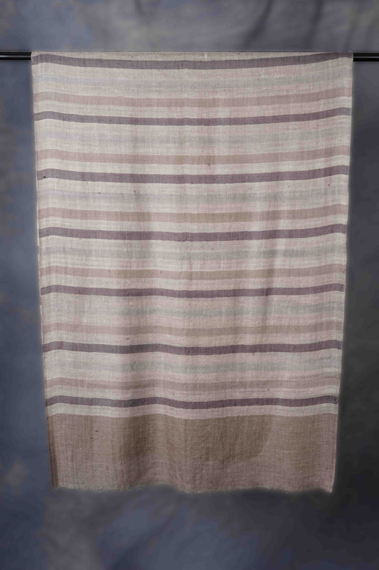 Brown and Ivory Handwoven Striped Cashmere Pashmina Scarf