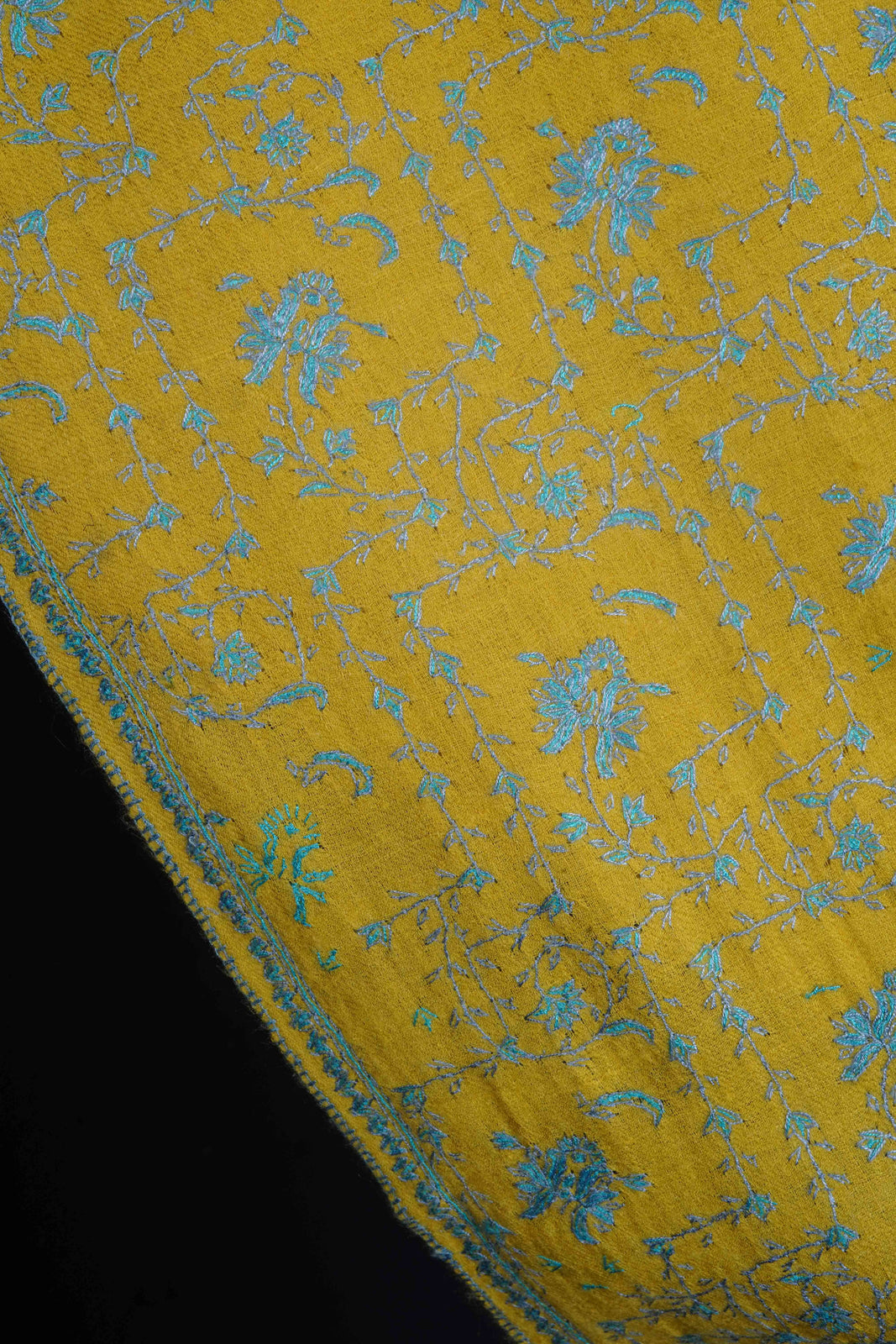 Lemon Jali Embroidery Pashmina Cashmere Scarf