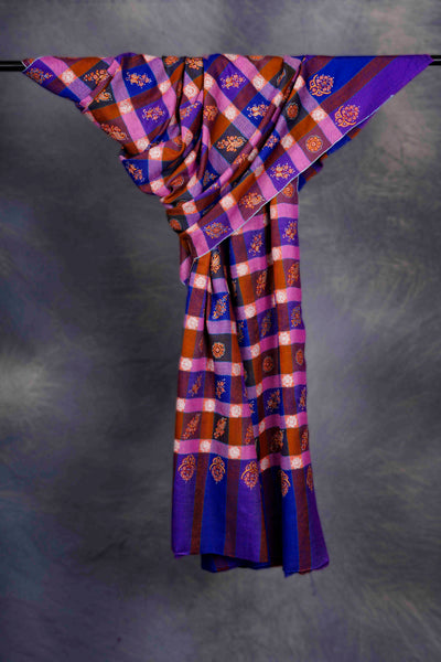 Multi Colour Check Butti-Dar Embroidery Pashmina Cashmere Shawl