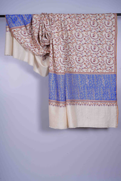 Ivory Base Jamawar Embroidery Pashmina Shawl