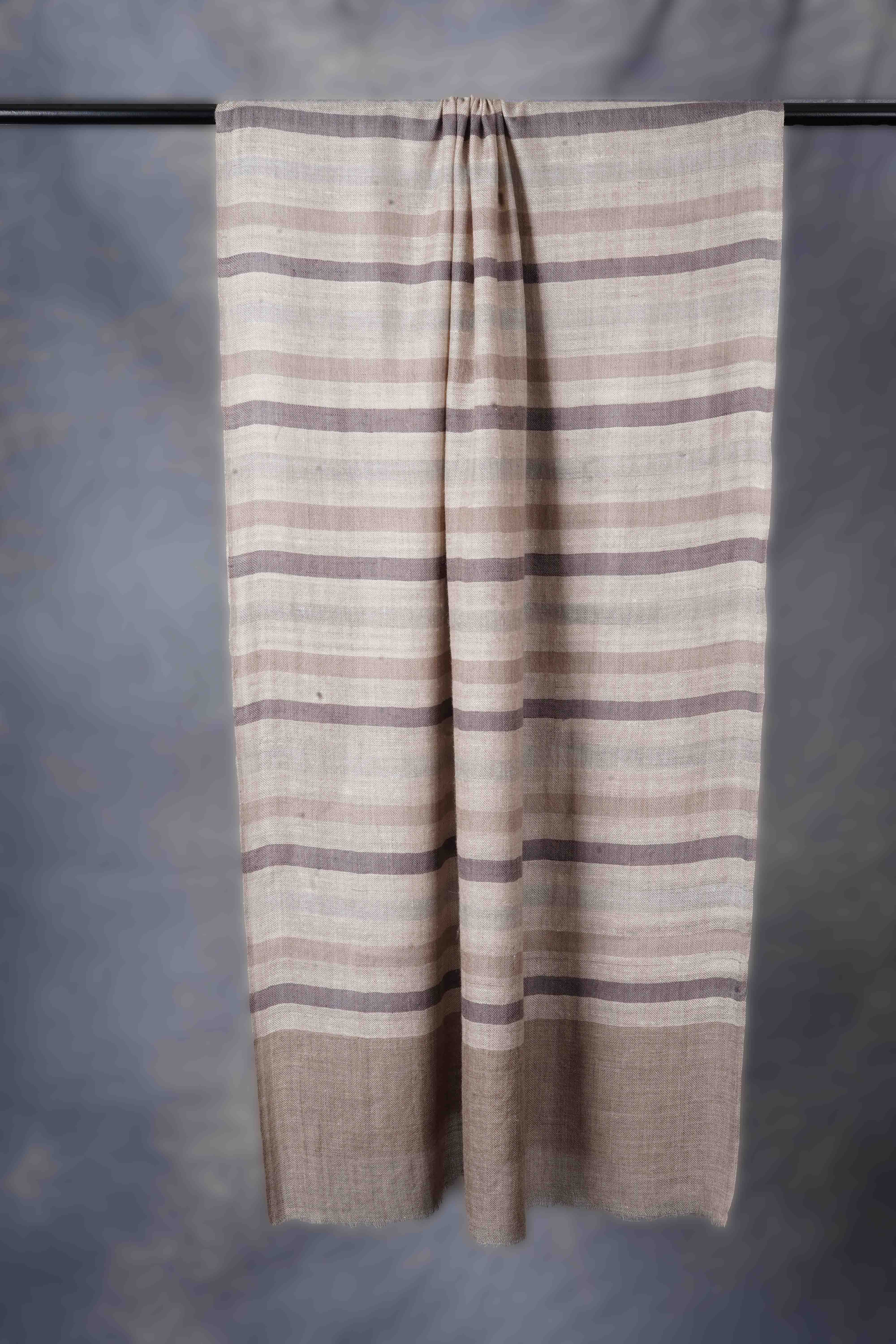 Brown and Ivory Handwoven Striped Cashmere Pashmina Scarf