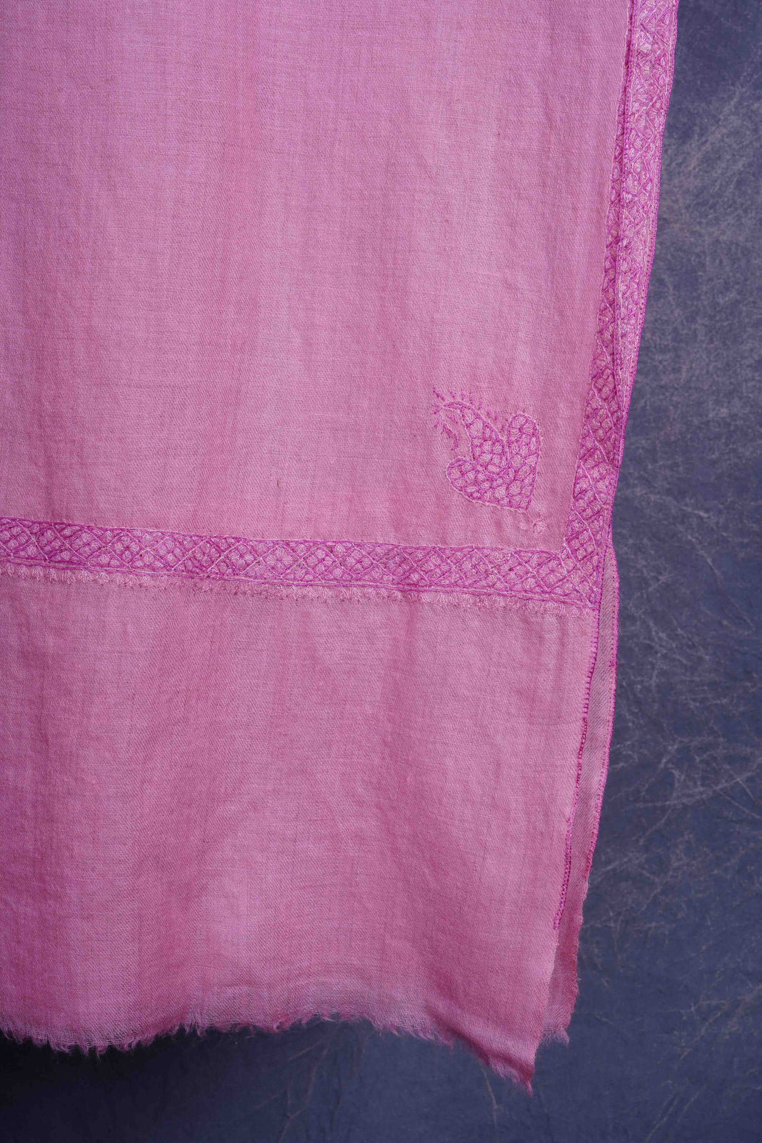 Pink Base Border Embroidery Cashmere Pashmina Scarf