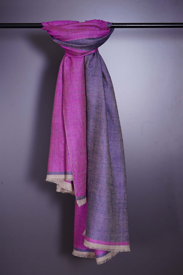 Reversible Mulberry Pink & Indigo Cashmere Pashmina Shawl — reversible pashmina shawl handwoven in Kashmir
