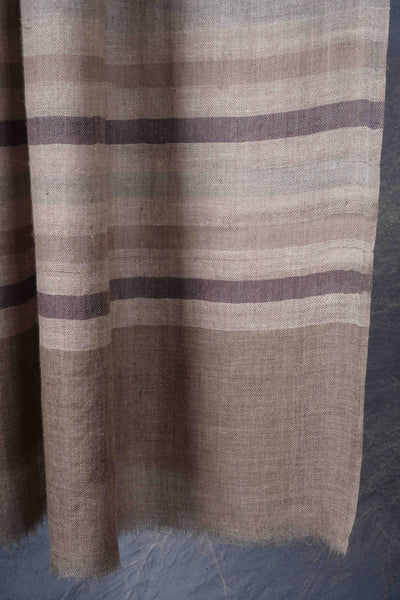 Brown and Ivory Handwoven Striped Cashmere Pashmina Scarf