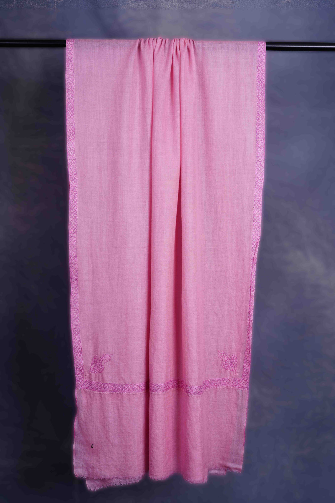 Pink Base Border Embroidery Cashmere Pashmina Scarf