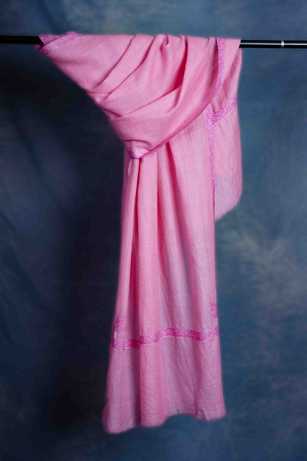 Pink Base Border Embroidery Cashmere Pashmina Scarf