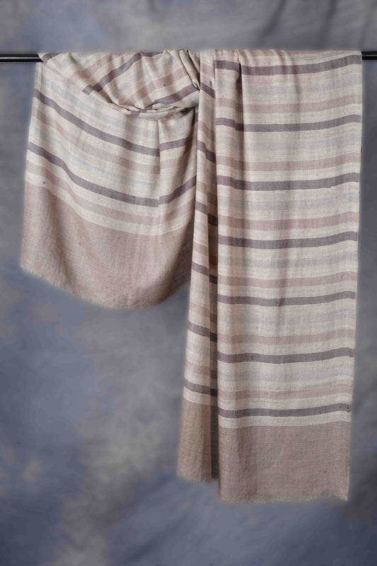 Brown and Ivory Handwoven Striped Cashmere Pashmina Scarf