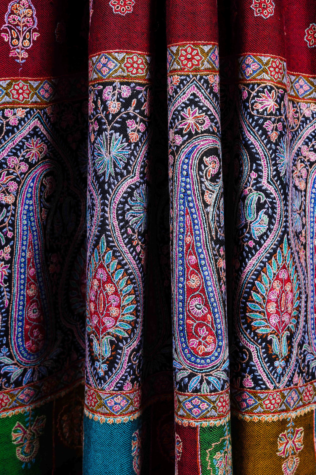 Maroon Multicolor Embroidery Pashmina Cashmere Shawl