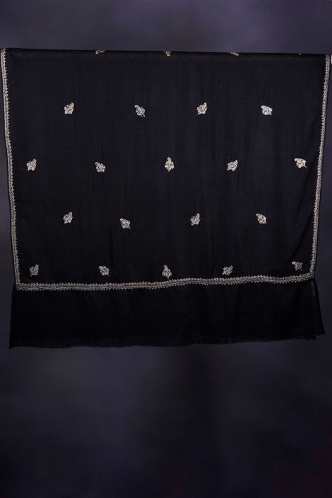 Black Base With Butti Tilla Embroidery Pashmina Shawl