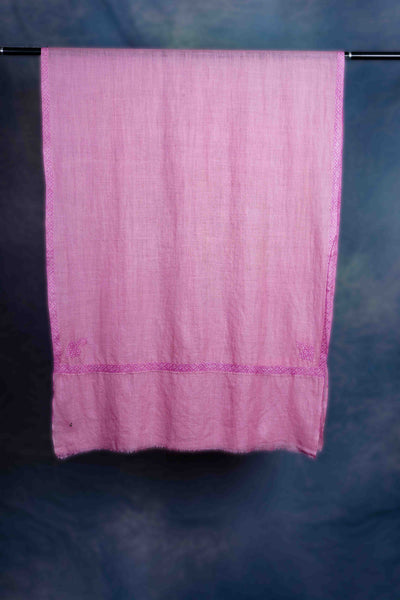 Pink Base Border Embroidery Cashmere Pashmina Scarf