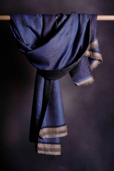 Reversible Navy and Blue Handwoven Cashmere Pashmina Shawl