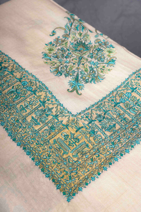 Ivory Base Mussar with Green and Yellow Embroidery