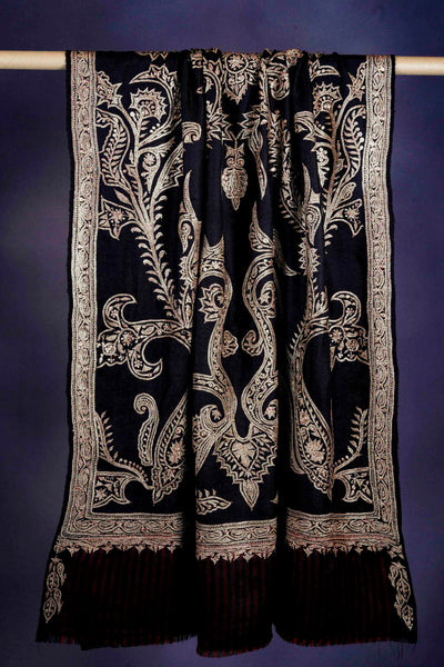 Black Base Gold Tilla Embroidery Pashmina Shawl