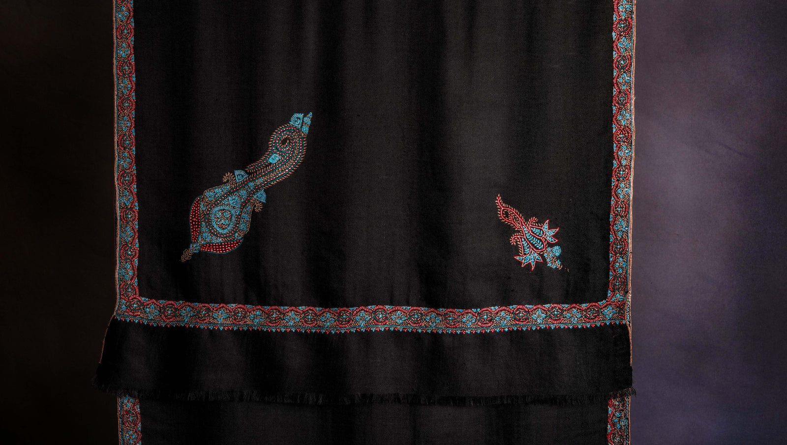 Black Base Sozni Embroidery Pashmina Scarf