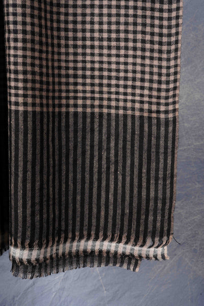 Small Check Black and Natural Handwoven Cashmere Pashmina Scarf