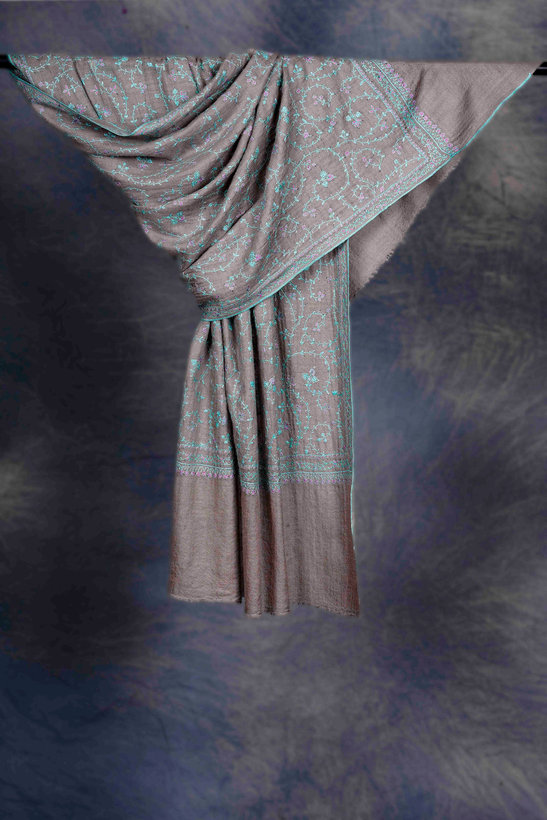 Natural Base With Jali Embroidery Pashmina Cashmere Scarf