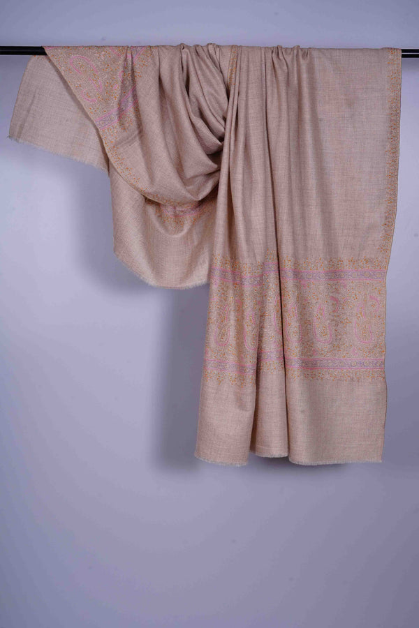 Natural Base multicolor Border silk Embroidery Cashmere Pashmina Shawl