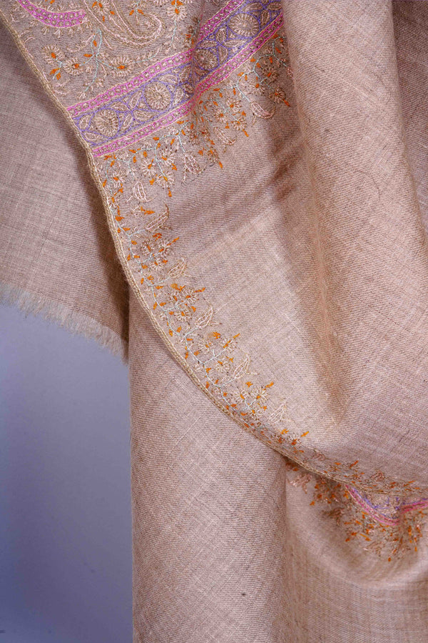 Natural Base multicolor Border silk Embroidery Cashmere Pashmina Shawl