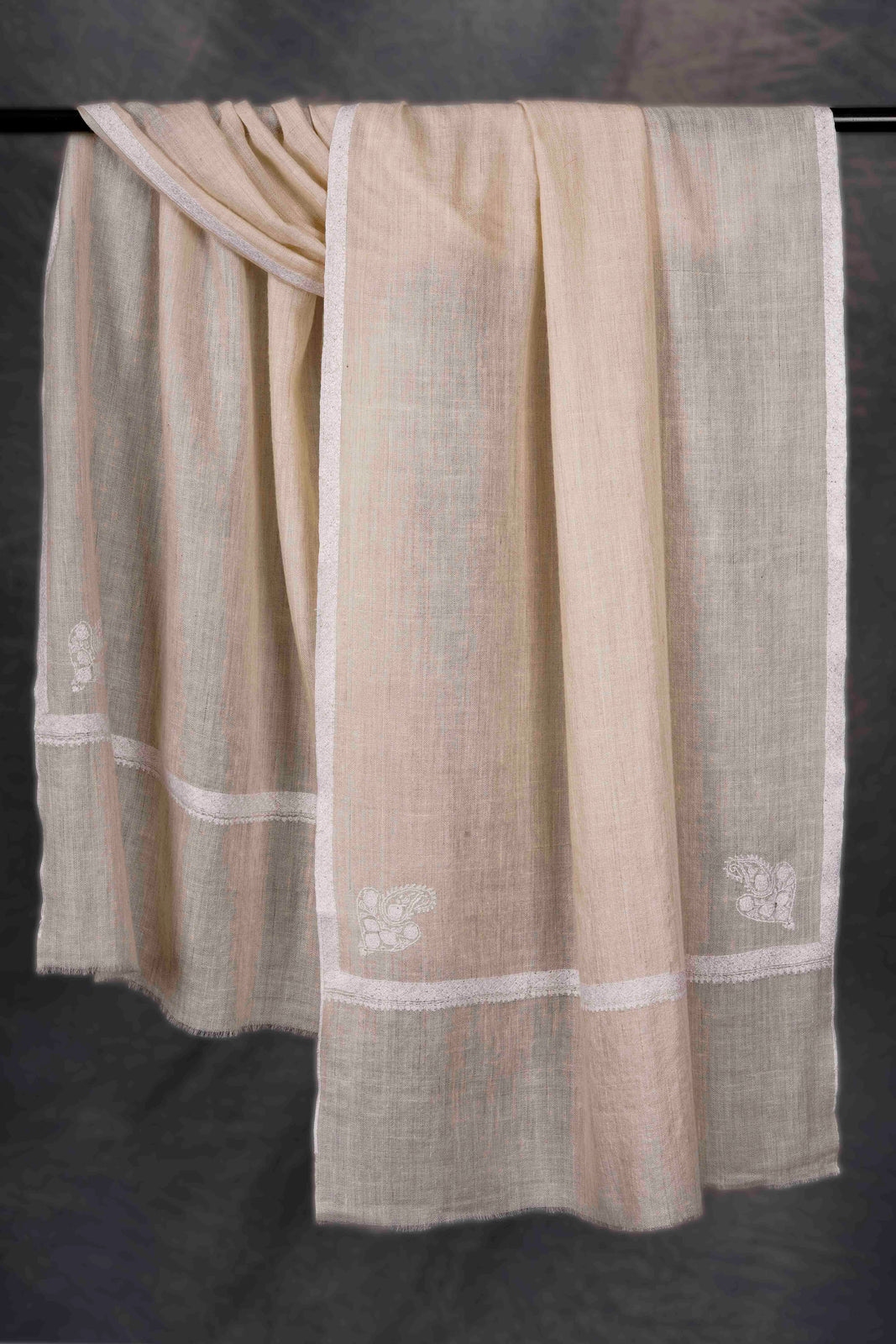 Natural colour with Small Border Embroidery Cashmere Pashmina Scarf