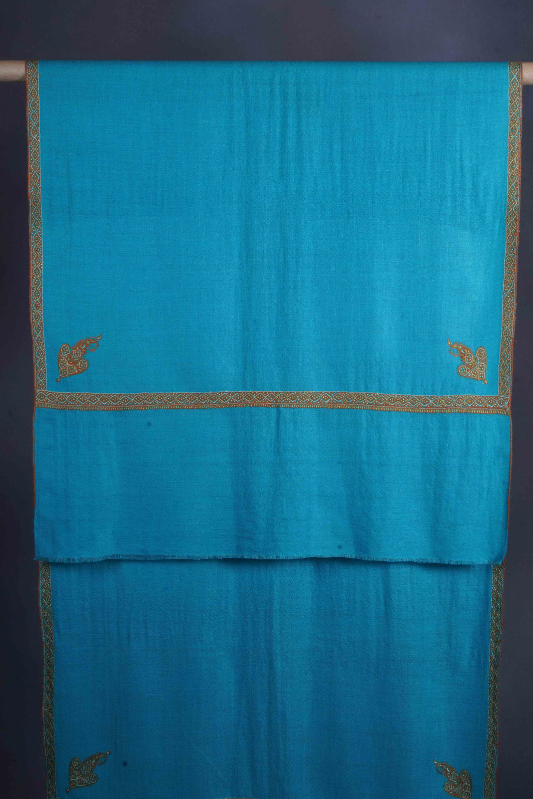 Azure Blue Border Embroidery Cashmere Pashmina Scarf