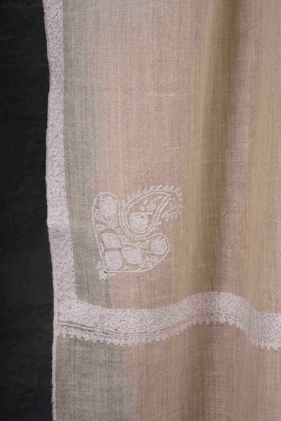 Natural colour with Small Border Embroidery Cashmere Pashmina Scarf