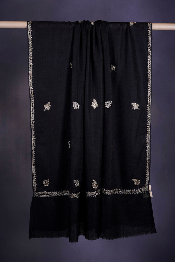 Black Base With Butti Tilla Embroidery Pashmina Shawl