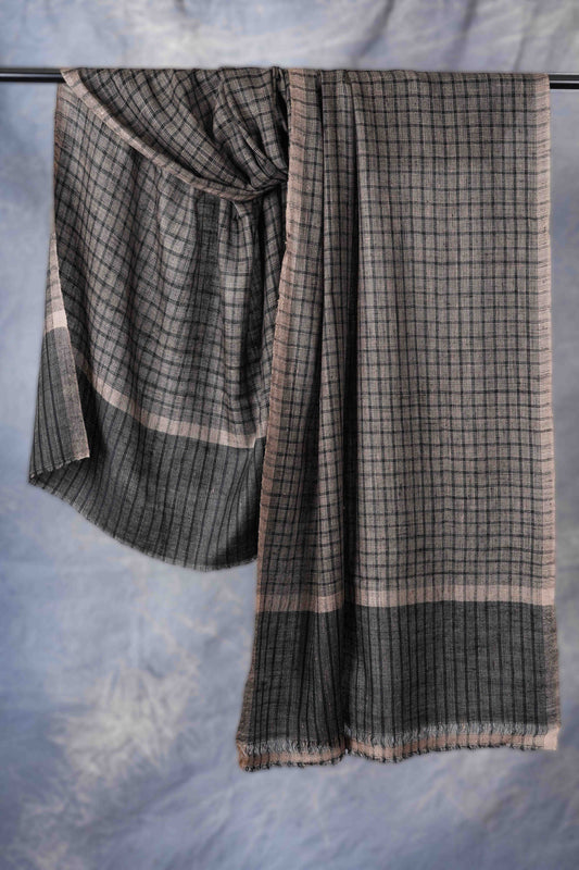 Black Handwoven Checkered Cashmere Pashmina Scarf