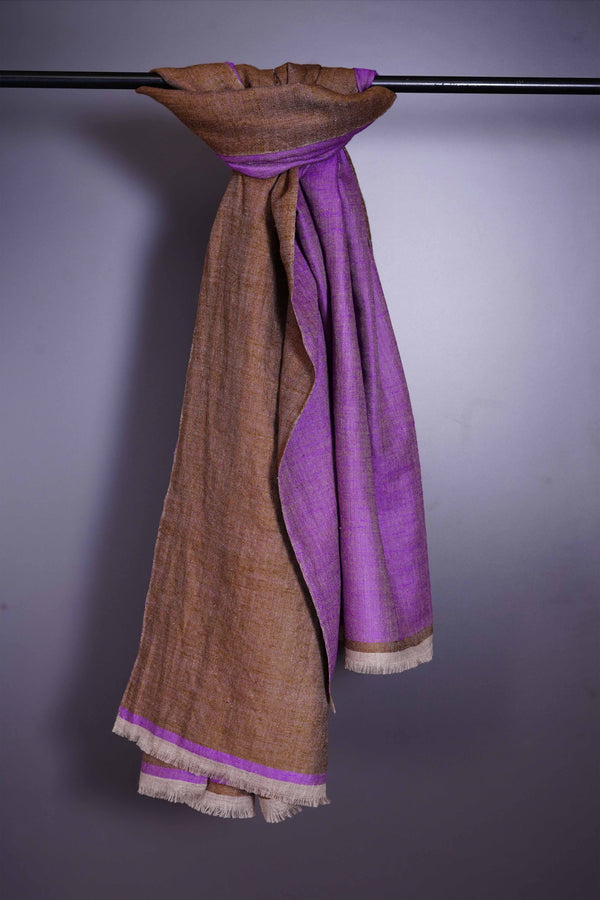 Reversible Dark Beige & Violet Cashmere Pashmina Shawl — reversible pashmina shawl handwoven in Kashmir