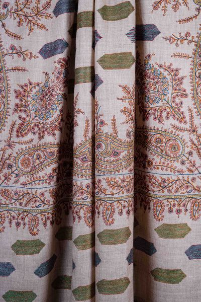 Ivory Boteh Motif Embroidery Pashmina Cashmere Shawl