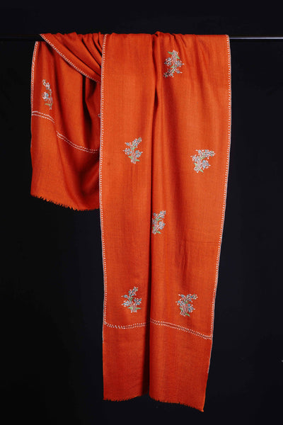 Orange Base All-Over Buteh Merino Sozni Hand Embroidery Scarf