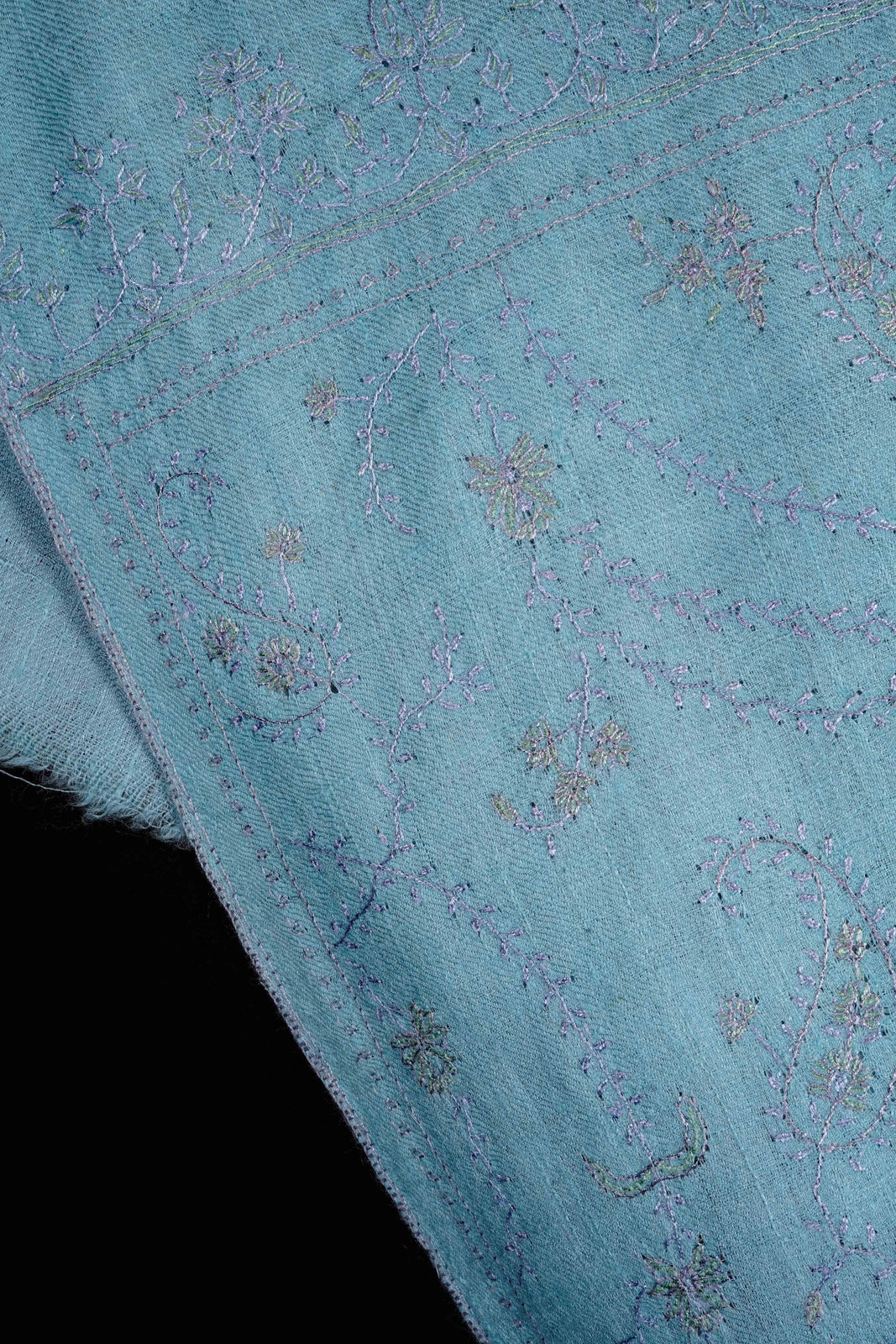 Sky Blue Base With Jali Embroidery Pashmina Cashmere Scarf