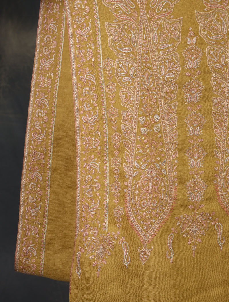 Mustard Big Border Embroidery Cashmere Pashmina Shawl – purekashmir.com