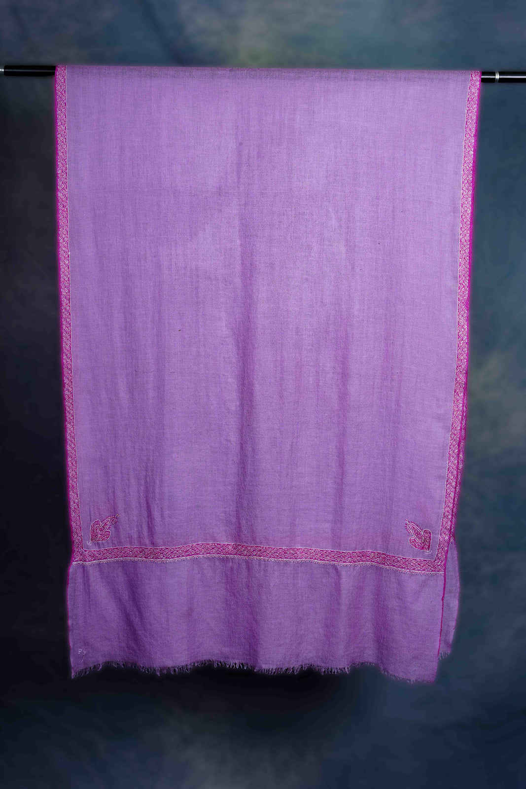 Purple Base Border Embroidery Cashmere Pashmina Scarf