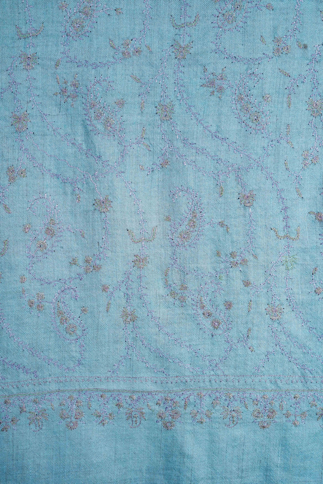 Sky Blue Base With Jali Embroidery Pashmina Cashmere Scarf