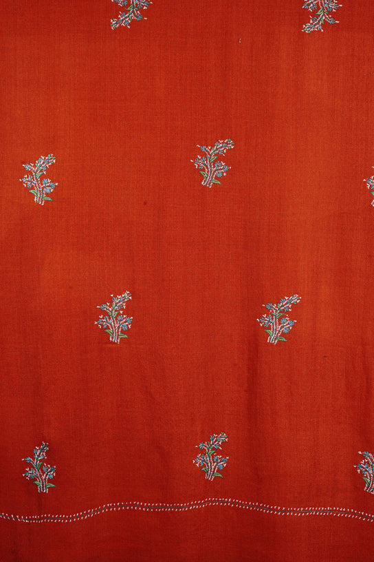 Orange Base All-Over Buteh Merino Sozni Hand Embroidery Scarf