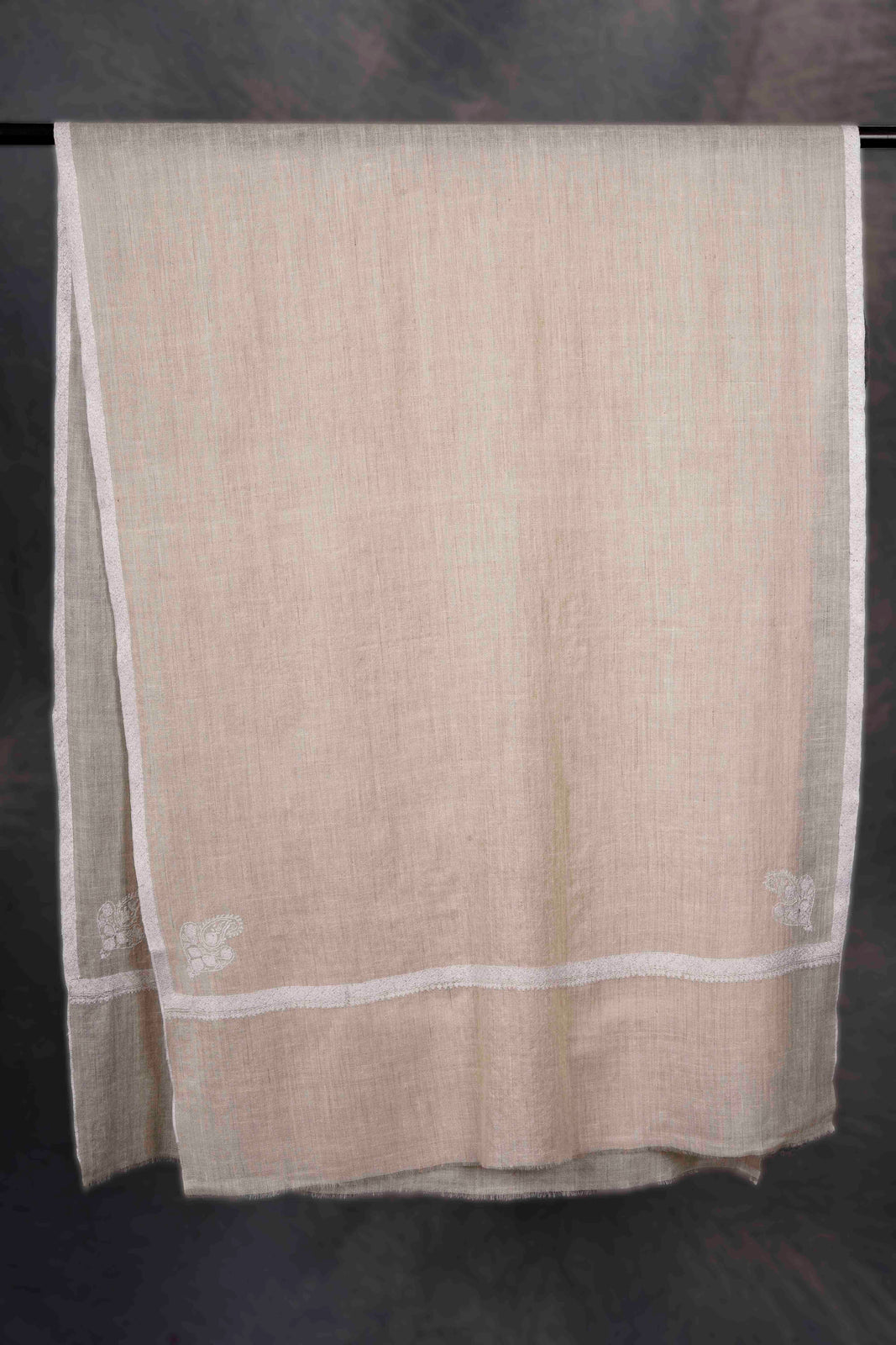 Natural colour with Small Border Embroidery Cashmere Pashmina Scarf